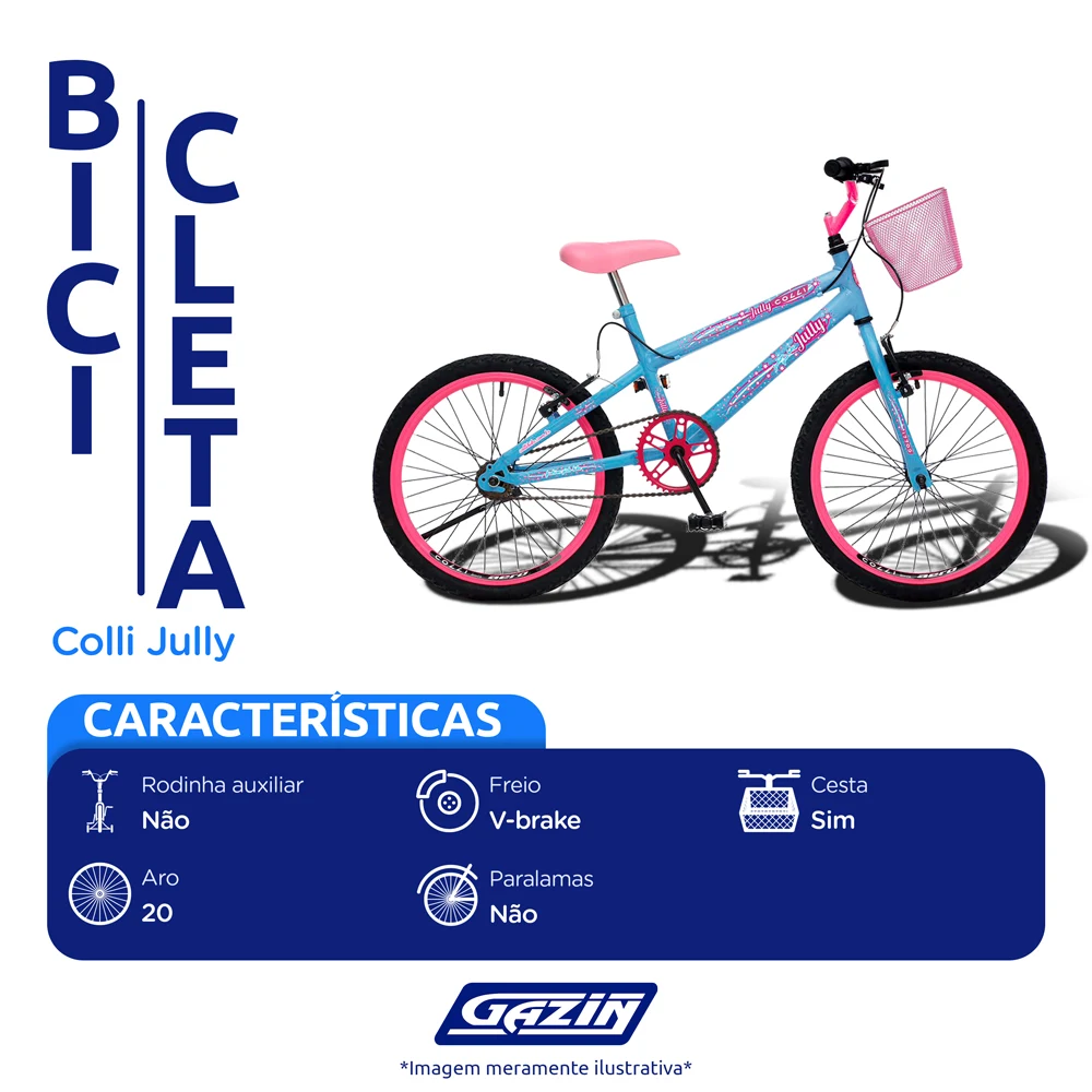 Bicicleta Infantil Aro 20 Colli July Freio V-Brake 1 Marcha com Cestinha