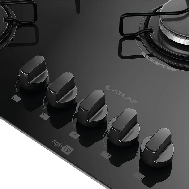 Fogão Cooktop 5 Bocas Mesa Vidro Atlas Agile Up Preto Bivolt