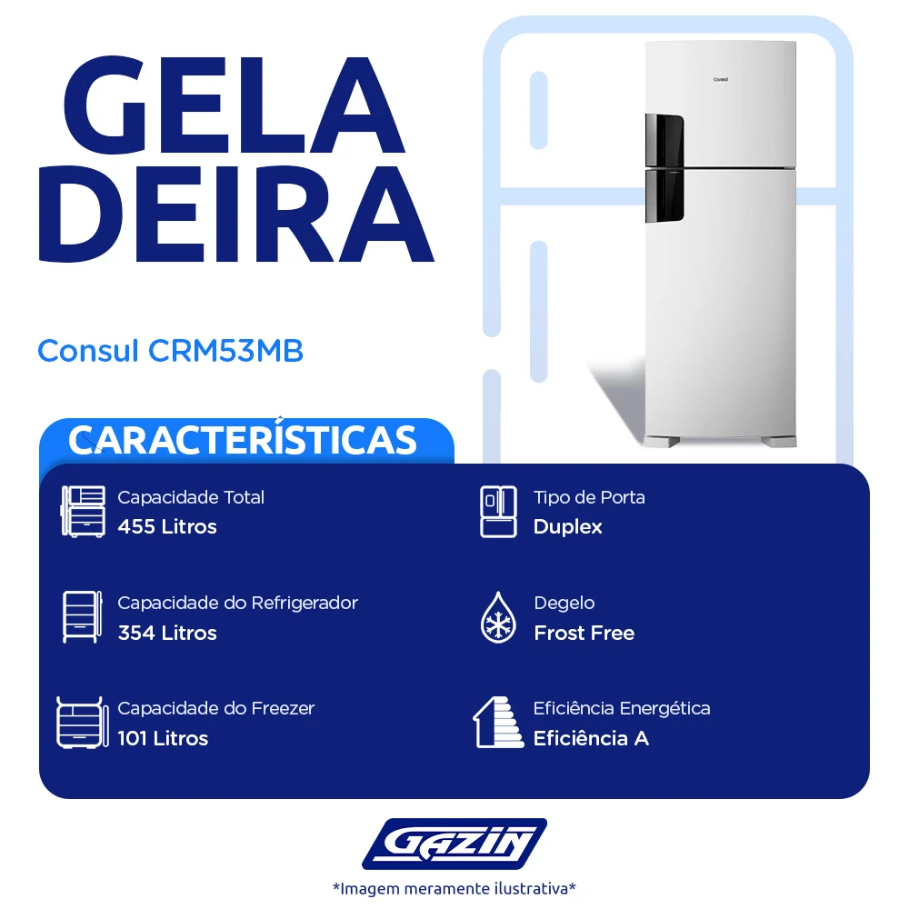 Geladeira Consul 455L Frost Free Duplex Inverter CRM53MB