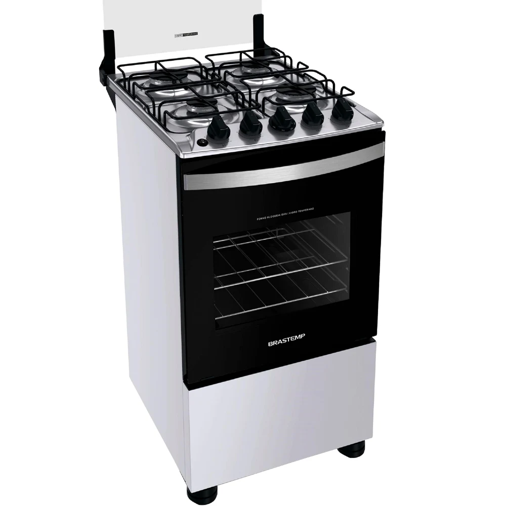 Fogão Brastemp 4 Bocas Automático Mesa em Aço Inox Forno 61L BFO4NBBUNA
