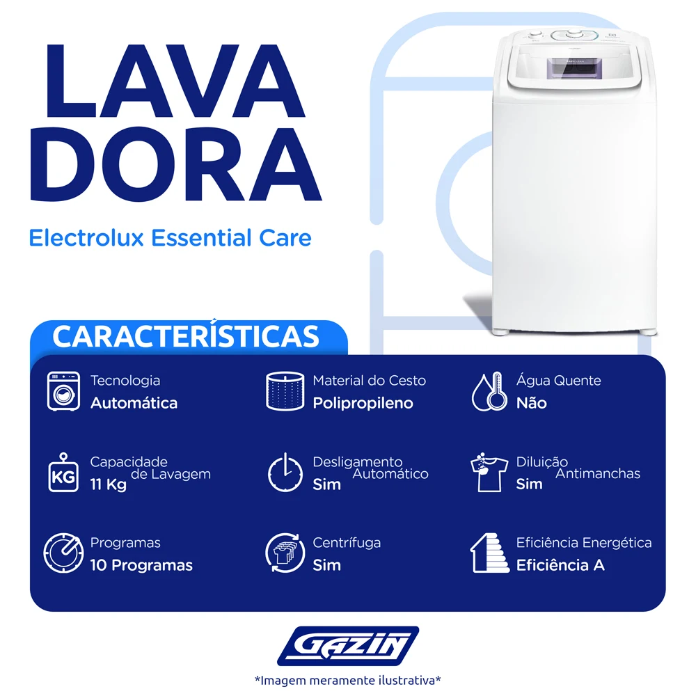 Máquina de Lavar Electrolux Essential Care 11kg Automáticat Top Load LES11