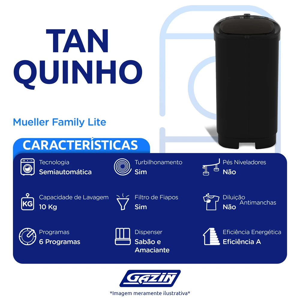 Tanquinho Mueller Family Lite 10kg Semiautomático Dispenser Duplo e Timer