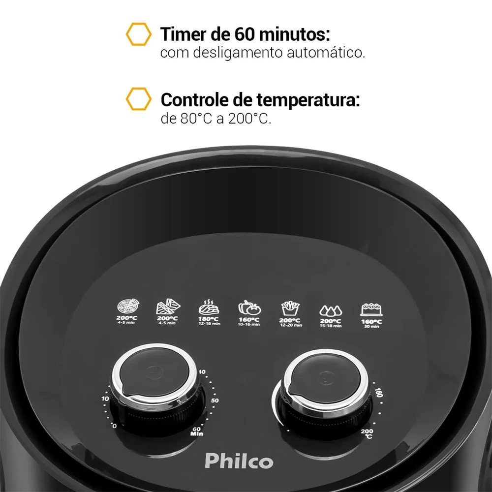 Fritadeira Elétrica Philco Air Fryer Gourmet Black 4,4L 1500W PFR15PG
