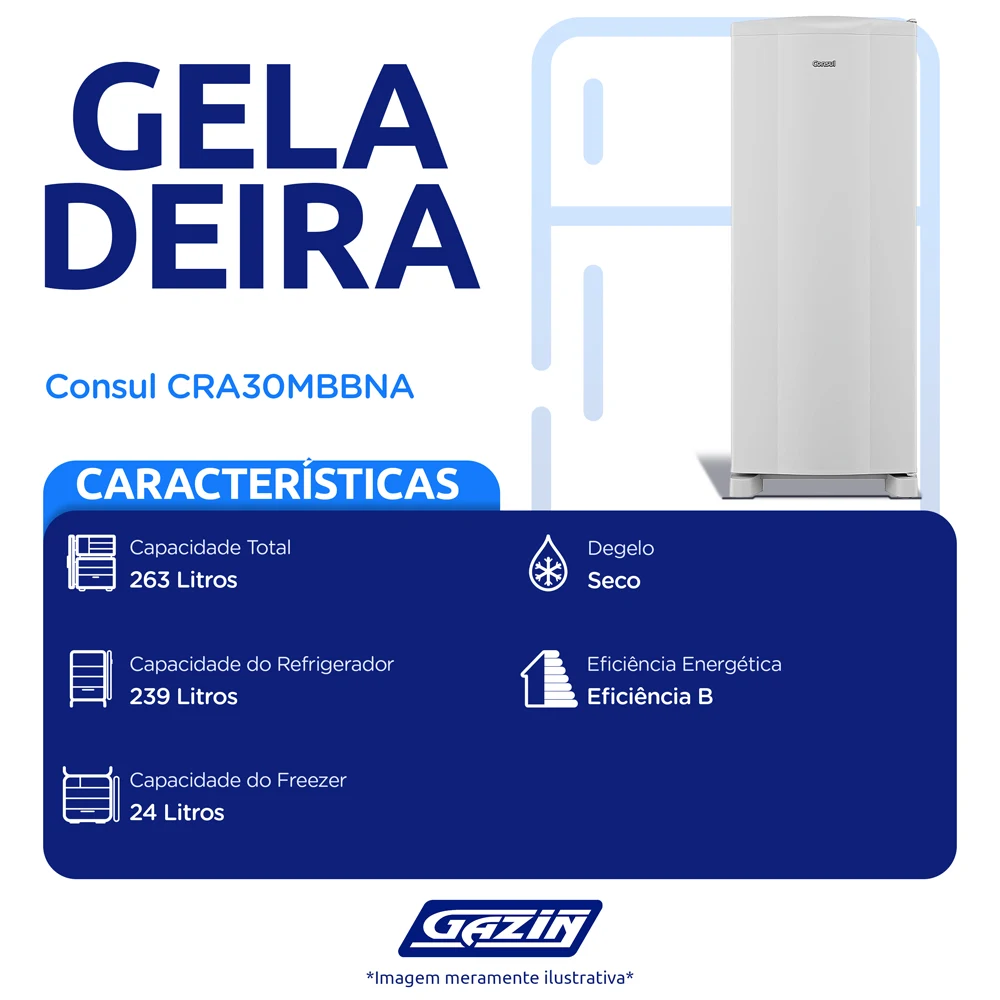 Geladeira Consul 263L 1 Porta Degelo Seco CRA30MB