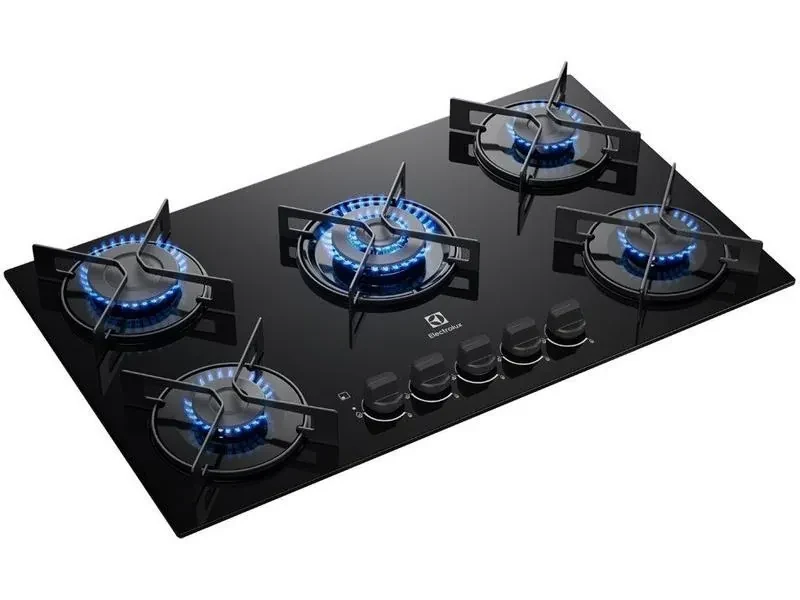 Cooktop 5 Bocas GLP Electrolux Tripla Chama Mesa de Vidro Preto Acendimento Automático Efficient KE5GT