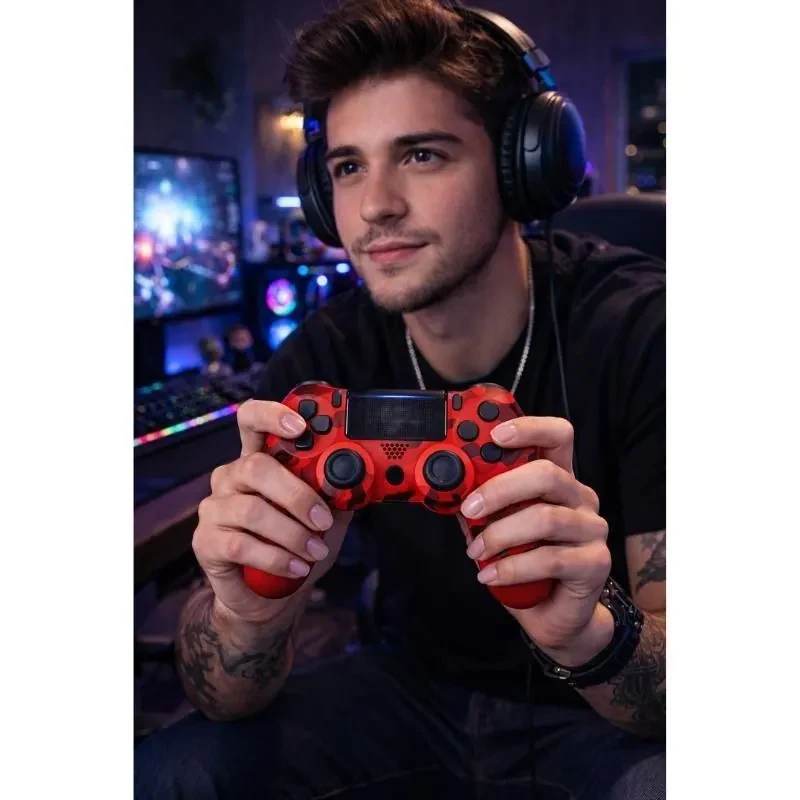 Controle Sem Fio Compatível Com Play4 Ps4 Playstation 4 / slim / pro / pc E Smart Tvs Samsung Cor vermelho camuflado