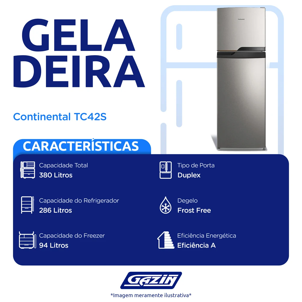Geladeira Continental 380L Frost Free Duplex TC42S