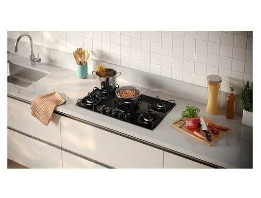 Cooktop 5 Bocas a Gás GLP Continental Mesa de Vidro Preto Acendimento Automático KC5GR