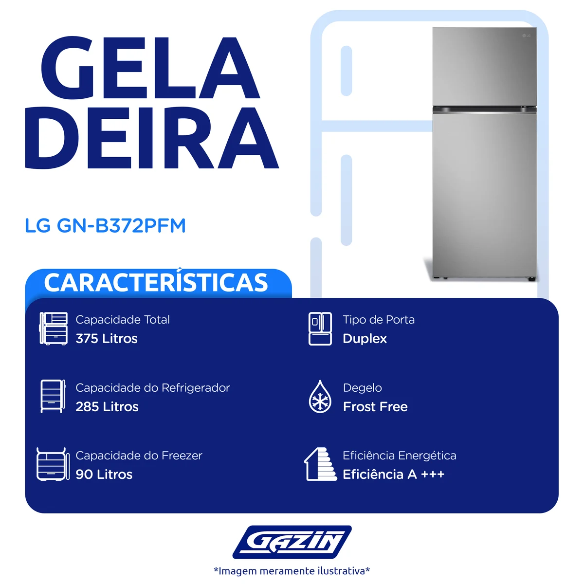 Geladeira LG 375L Frost Free Duplex GN-B372PFM