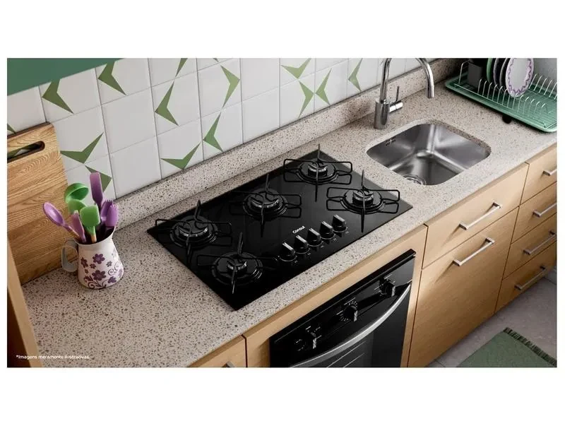 Cooktop 5 Bocas a Gás Consul Mesa de Vidro GLP Preto Superautomático CD075BE