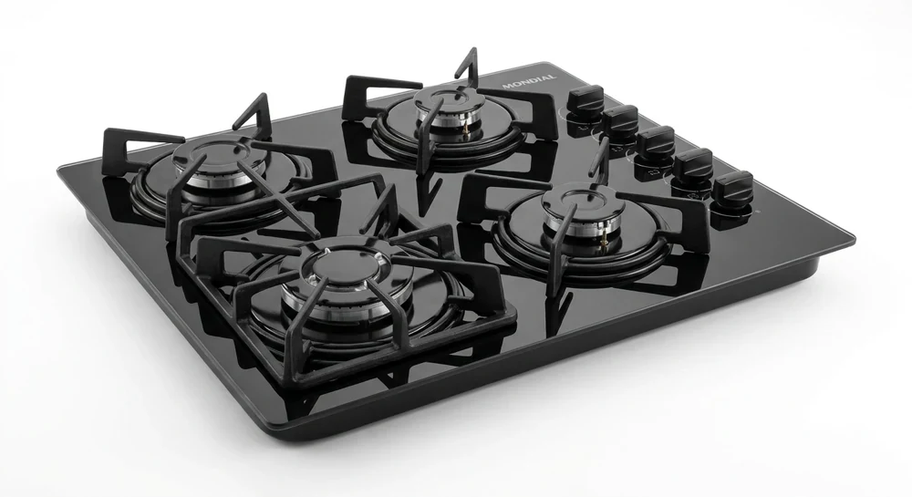Cooktop 4 Bocas a Gás GLP Mondial Mesa de Vidro Preto Acendimento Automático