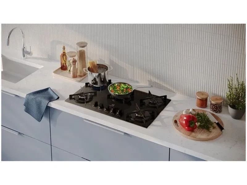 Cooktop 5 Bocas a Gás GLP Electrolux Mesa de Vidro Preto Acendimento Automático Efficient KE5GR